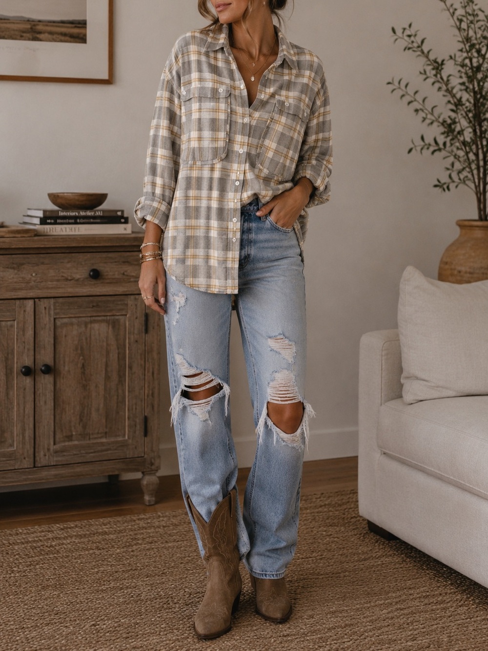 R13 Pocket Drop Plaid Oversized Cotton Shirt Button Down Size Small